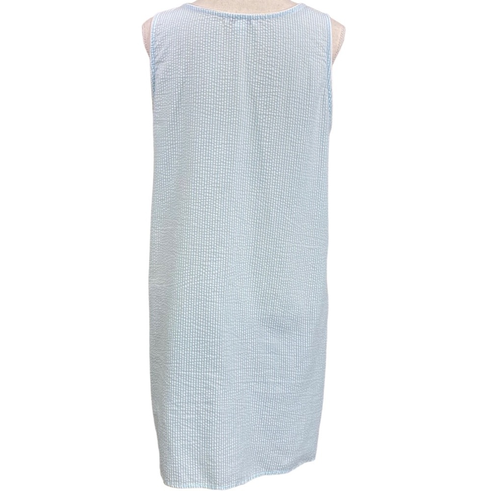 Miss Elaine Nightgown M Blue White Striped Embroidered Lightweight Pockets - Picture 4 of 8